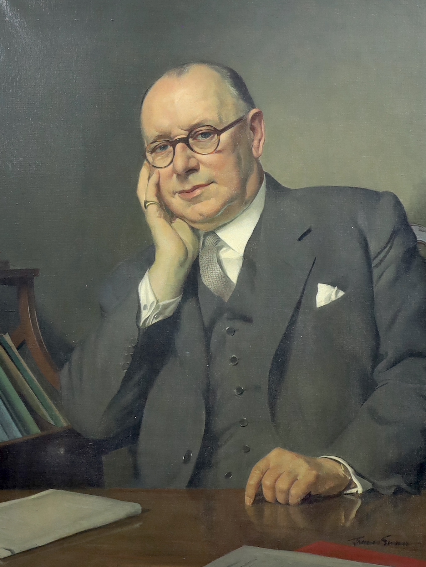 Sir Herbert James Gunn RA PRP RSW (Scottish, 1893-1964), Portrait of Silvanus Nicol, The President of the British Wood Pulp Association from 1947-1949, oil on canvas, 90 x 70cm